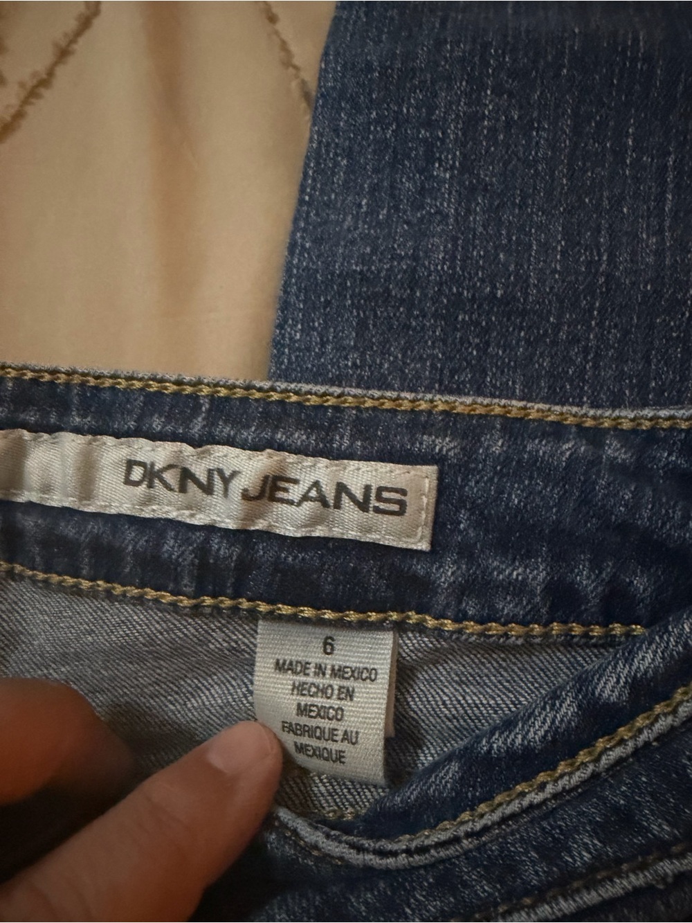 DKNY Women's Dark Blue Denim Jeans with Contrast Stitching